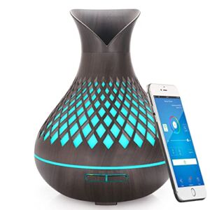 Smart WIFI Essential Oil Diffuser, 500ml Aromatherapy Diffuser Humidifier for Large Room, Works with App & Alexa Google Home Voice Control, 7 LED, Create Schedules and Timer, Auto Shut-Off, Dark Wood