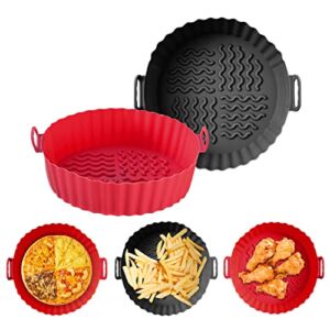 Spacexpando Air Fryer Silicone Basket 2 Pack, Reusable Air Fryer Liners, Airfryer Silicone Basket Round Airfryer Pot Non-stick and Easy Cleaning for 3 to 5 QT Red and Black