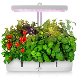 SereneLife Smart Starter Kit-Hydroponic Herb Garden Indoor Plant System w/Height Adjustable LED Grow Lights, 8 pods, Automatic Timer-Home Kitchen, Bedroom, Office SLGLF120, White