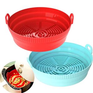 Air Fryer Silicone Liners 2 Pack Foldable, Luoges Reusable Air Fryer Silicone Pot, Easy Cleaning 7.5 Inch Silicone Basket for 3 to 5 Qt for Oven Microwave Accessories (Red & Green)