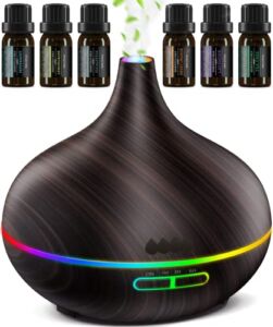 COSYAIREY Essential Oil Diffusers For Essential Oils Large Room, 500Ml Oil Diffuser Essential Oils Set, 23dB Aromatherapy Diffuser, 6 Essential Oils For Diffusers For Home, 14 Colorful Light & 4 Timer