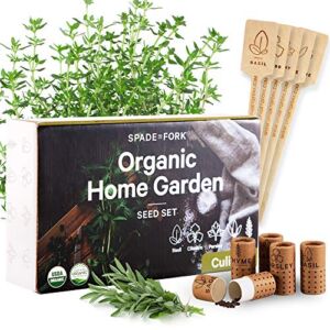 USDA Certified Organic Culinary Indoor Herb Garden Seeds Collection – 5 Variety – Non GMO Basil, Cilantro, Parsley, Sage, Thyme – Indoor Outdoor Gourmet Herbal Garden Planting Kit