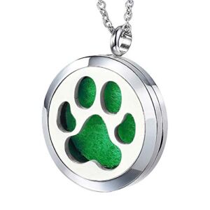 Popeoiuh Dog Paw Essential Oil Diffuser Necklace – Aromatherapy Charm Magnetic Locket Stainless Steel Chain Diffuser Pendant Jewelry for Women Men Teen Birthday Christmas