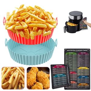 2-Pack air fryer silicone liners & Air Fryer Magnetic Cheat Sheet 7.5inch Reusable Silicone Basket Heat Easy Cleaning Air fryers Silicone Pot 3 to 5 Qt for Air fryer Oven Accessories