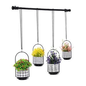 CASEWIN Hanging Planters Ceramics for Indoor with 4 Inch Plants Pots-Wall Window Plant Hanger Outdoor with Drainage Holes & Removable Saucer for Garden Home (4pcs,Ivory)