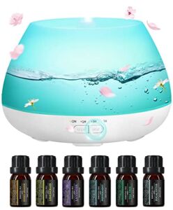Oil Diffuser Essential Oils Set, 500ML Essential Oil Diffusers for Home, 23dB Aromatherapy Diffuser, 8 Color Light Diffusers for Essential Oils Large Room, 20Hrs Scent Diffuser, 6 Oils Air Diffuser