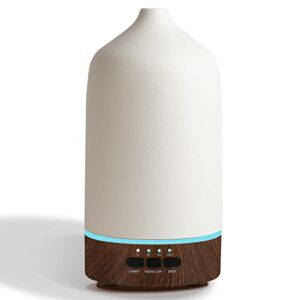 Essential Oil Diffuser Aromatherapy Humidifier – 300ML Ceramic Ultrasonic Defuser Quiet Aroma Infuser Air Vaporizer with 7 Lights & 2 Mist for Home Large Room White