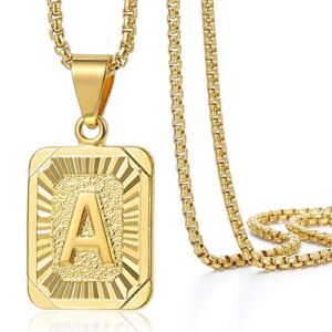 Trendsmax Initial Letter Pendant Necklace for Mens Womens Gold Plated Letter A Pendant Necklace Stainless Steel Box Link Chain 22inch