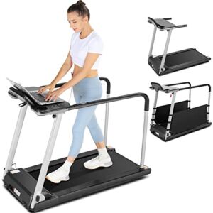 ANCHEER 4-in-1 Treadmill with Large Desk, Folding Electric Treadmills, Pet Treadmill, LCD Display, Bluetooth Speakers, Walking Jogging Running Machine for Home/Office Use