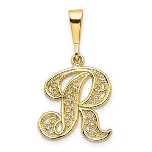14k Yellow Gold Script Filigree Letter R Initial Monogram Name Pendant Charm Necklace Fine Jewelry For Women Gifts For Her