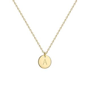 Valloey Rover Gold Initial Pendant Necklace, 14K Gold Plated Disc Double Side Engraved 16.5″ Adjustable Dainty Personalized Alphabet Letter Pendant Handmade Cute Tiny Necklaces Jewelry Gift for Women