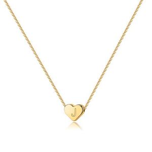 Tiny Gold Initial J Necklace – 14K Gold Filled Heart Initial Necklaces for Women, Tiny Heart Pendant Initial Necklace for Girls Kids Child, Letter Initial Necklace for Women Girls