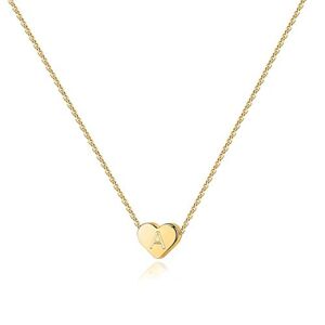 PAVOI 14K Yellow Gold Plated Mini Dainty Heart Initial Necklace | Slider Adjustable Necklace – 18″ | Letter Necklaces for Women | A Initial