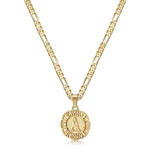 KissYan Initial Necklace For Women Girl,14K Gold Plated Round Letter Pendant Necklace Capital Monogram Necklace Alhpabets from A-Z Figaro Chain Necklace(Gold A)