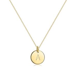 Befettly Initial Necklace Pendant 14K Gold-Plated Round Disc Double Side Engraved Hammered Choker Necklace 16.5’’ Adjustable Personalized Alphabet Letter Pendant A