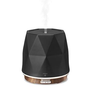 SPARIA Ceramic Ultrasonic Essential Oil Diffuser for Aromatherapy, Matte Black with Wood Grain, 300ml, 18 Hour Runtime