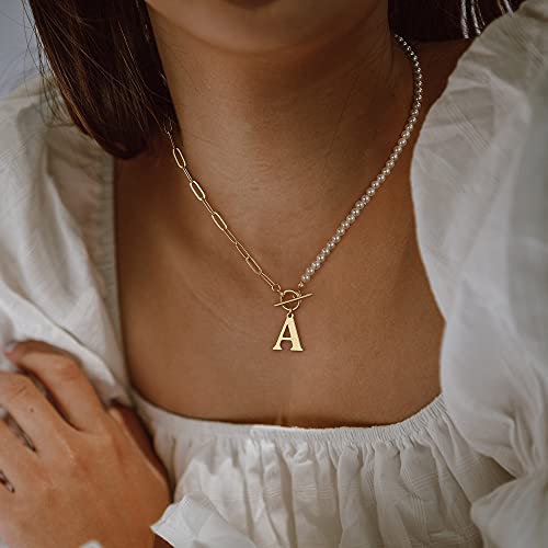 Dainty Pearl Choker Necklaces for Women, 14K Gold Plated Paperclip Link Chain Necklace Toggle Clasp Necklace Initial Necklaces Gold Jewelry for Women Letter K | The Storepaperoomates Retail Market - Fast Affordable Shopping
