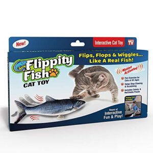 Ontel Flippity Fish Interactive Cat Toy with Catnip & Fishing Pole – Touch Activated, Rechargeable Pet Toy to Help Reduce Stress & Bad Behavior – As Seen on TV