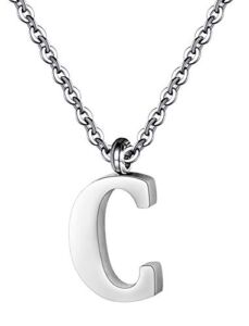 PARTNER Stainless Steel Silver Initial Necklace Alphabet Pendant Necklace 16″ with 2″ Extender Women Girl Letter Necklace (C)