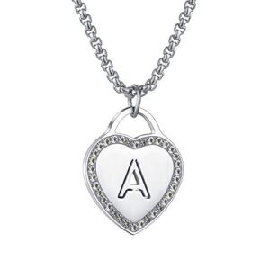 CALIS Women’s Silver Initial Necklace Stainless Steel Love Heart Tiny Letter Necklace Personalized Name Jewelry for Girlfriend Gift Alphabet Letter A