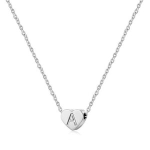 Tiny Initial A Heart Necklaces Stainless Steel Letter A Heart Necklace Birthday Jewelry Gift for Women Girls (A-Silver)
