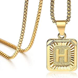 Initial A-Z Letter 18K Gold Plated First Letter Necklace Women Man Gold Chain Stainless Steel Gifts (H)