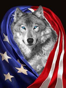 Diamond Painting American Flag and Wolf Kit for Adults Full Drill Diamond Art Painting by Number Kits Gem Art Wall Home Decor(11.8 x15.8inch)