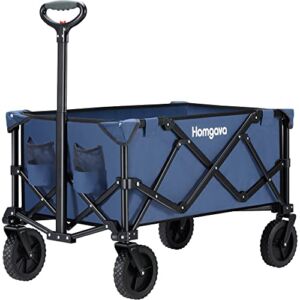 Homgava Collapsible Folding Wagon Cart,Outdoor Beach Wagon, Heavy Duty Garden Cart with All Terrain Wheels, Portable Large Capacity Utility Wagon for Camping Fishing Sports Shopping, Blue