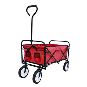 Collapsible Outdoor Utility Wagon Cart with Cup Holder, Large Capacity Folding Wagon Garden Shopping Beach Cart ,Heavy Duty Foldable Cart, for Outdoor Activities, Beaches, Parks, Camping (Red)