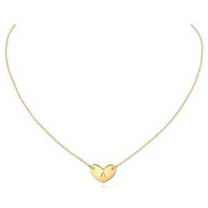 MDMOST Gold Initial Heart Necklace for Women Girl, 18K Gold Plated Dainty Filled Personalized Letter Heart Necklace for Women, Simple Cute Initial Necklace Jewelry (A)