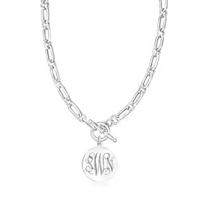 Ross-Simons Single-Initial – Italian Sterling Silver Personalized Paper Clip Link Disc Toggle Necklace. 18 inches