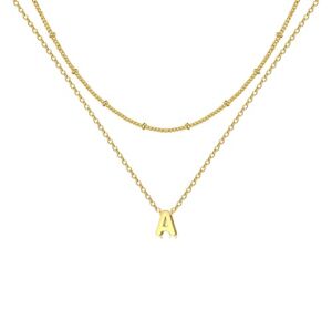 MOMOL Layered Initial Necklace for Women 18K Gold Plated Stainless Steel Layering Beaded Choker Necklace Personalized Tiny Letters A Name Necklace for Girls