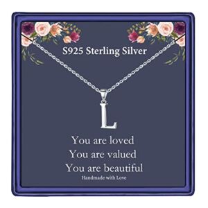 S925 Sterling Silver Initial Necklaces for Teen Girls, Silver Initial Letter Necklace Personalized Letter L Alphabet Pendant Necklace S925 Sterling Silver Initial Necklace Jewelry for Teen Girls Women