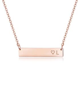 FINREZIO Rose Gold Plated Stainless Steel Initial Heart Bar Necklace Alphabet Pendant Necklace for Women Girls Necklace Letter L