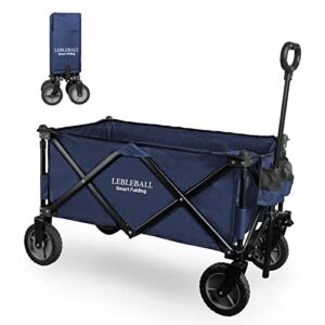 LEBLEBALL Folding Wagon Cart Quick Set- Up Heavy Duty Garden Cart Collapsible Wagon Cart with Storage Bags Outdoor Wagon with Wheels Brake for Camping Garden Beach Picnic, Navy Blue