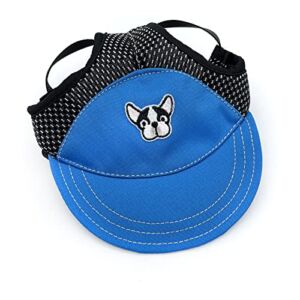 Pet Dog Baseball Cap with Ear Holes, Adjustable Neck Strap Dog Hat Sun Protection Visor for Small Medium Dogs & Kitty Blue S