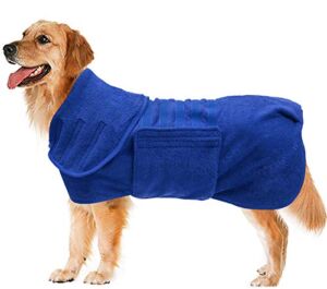 Geyecete Dog Drying Coat -Dry Fast Dog Bag – Dog Bathrobe Towel – Microfibre Fast Drying Super Absorbent Pet Dog Cat Bath Robe Towel,Luxuriously Soft-Blue-L