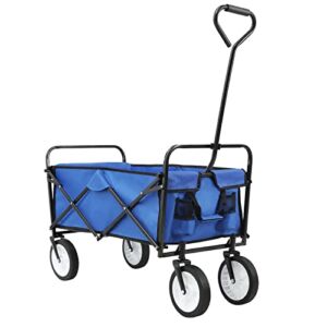 Wagon Cart,Beach Cart,Folding Cart with 360°Wheels Collapsible,Heavy Duty Outdoor Utility Wagon Cart with 2 Cup Pockets,Adjustable Handle,Collapsible Rolling Cart for Beach Camping Garden Yard,Blue