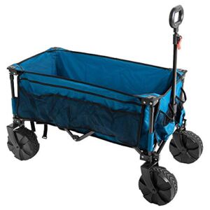 Timber Ridge Folding Wagon Collapsible Utility Big Wheels Shopping Cart for Beach Outdoor Camping Garden All Terrain, Heavy Duty Portable Grocery Cart with Side Bag, Cup Holders 35.5×18.4×39 inches