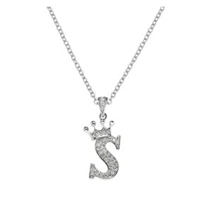 Crown 26 English Letters Full Diamond Pendant Necklace for Women Silver Crown Rhinestone Necklaces A Z 26 Alphabet Initial Necklaces for Teen Girls Mother Daughter Necklaces (S, One Size)
