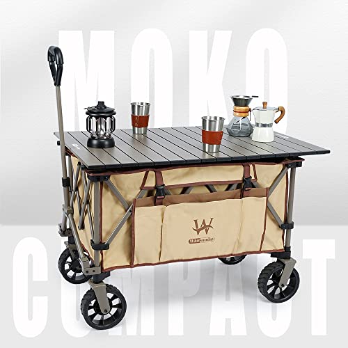 Whitsunday Folding Collapsible Utility Camping Park Wagon Cart with Aluminum Table Plate (Khaki) | The Storepaperoomates Retail Market - Fast Affordable Shopping