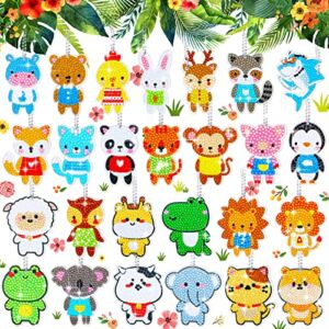 Junkin 26 Pieces Animals DIY Diamond Key Chain 5D Resin Diamond Art Ornaments Animals Key Chains Diamond Paint Ornaments with Tray Drill Pen for Girls Boys Kids Adult Beginners Gift