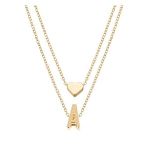 Letter Heart Pendant Necklace Double-Layer Necklace for Women 26 Initial Alphabet Necklace (A, One Size)
