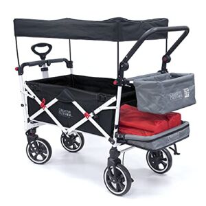 Creative Outdoor Push Pull Collapsible Folding Wagon Stroller Cart for Kids | Titanium Series Plus | Beach Park Garden & Tailgate (Solid Black)