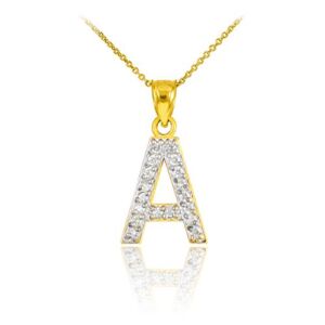 14k Yellow Gold Diamond-Studded Initial Letter A Pendant Necklace, 20″