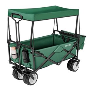 VIVOSUN Folding Collapsible Wagon Utility Outdoor Camping Beach Cart w/Removable Canopy & Universal Wide Wheels & Adjustable Handle, Green