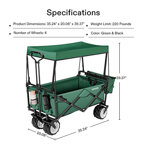 VIVOSUN Folding Collapsible Wagon Utility Outdoor Camping Beach Cart w/Removable Canopy & Universal Wide Wheels & Adjustable Handle, Green | The Storepaperoomates Retail Market - Fast Affordable Shopping