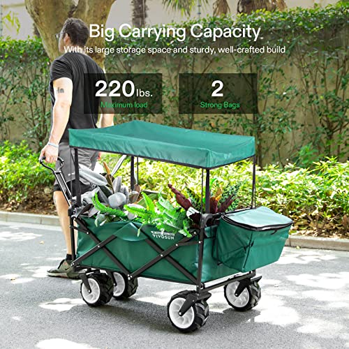 VIVOSUN Folding Collapsible Wagon Utility Outdoor Camping Beach Cart w/Removable Canopy & Universal Wide Wheels & Adjustable Handle, Green | The Storepaperoomates Retail Market - Fast Affordable Shopping