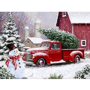 Christmas Diamond Painting Kits for Adults – 5D Red Truck Diamond Painting Art for Beginners,DIY Full Drill Snowman Diamond Dots Paintings with Diamonds Gem Art and Crafts for Decor 12×16 inch
