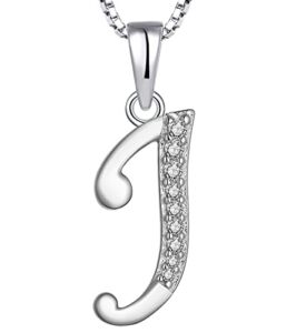 YL Initial Pendant Necklace for Women 925 Sterling Silver J Letter Pendant Cubic Zirconia Alphabet Jewelry